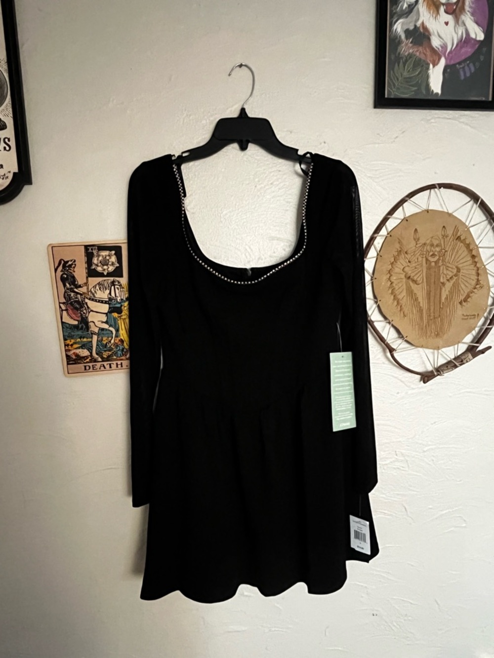City Triangles Black Long Sleeve Scoop Neck Dress with Stud Trim